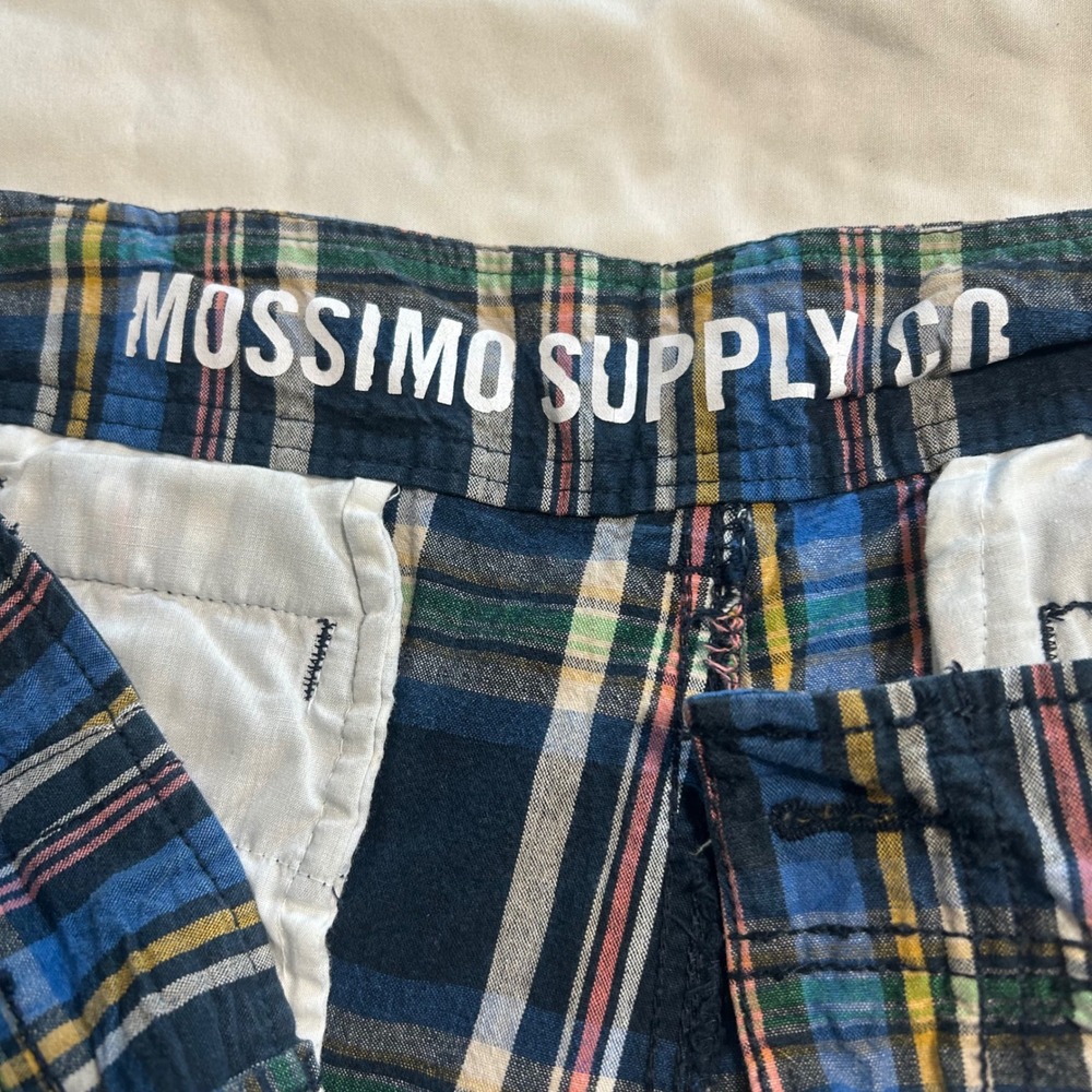 Mossimo Supply Co Mens Plaid Shorts Blue Navy Cotton Flat Front Size 40 W40 - Picture 7 of 11